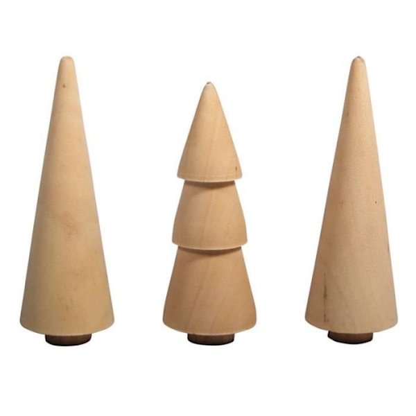 3 små dekorative trætræer Ø 2,9 x 8 cm Beige