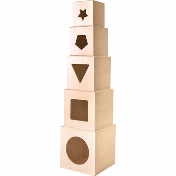 Stapelbara kuber - Trä - 5 delar - Anpassningsbar - Mått från 6,5 till 12 cm - Kreativ dekoration Beige