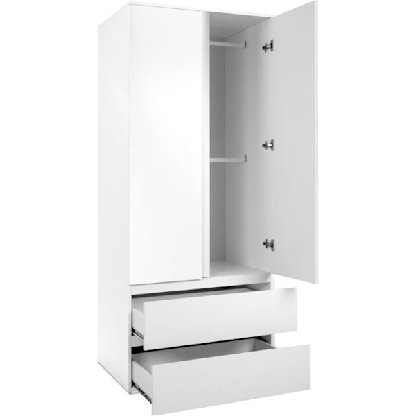 Bild 60A skåp - 2 gångjärnsdörrar - 2 lådor - Matt Vit - L80 x H191 x D55 cm Vit