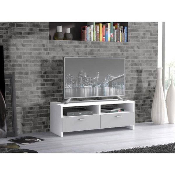 PILVI tv-møbel - Hvid og matgrå - Moderne - L 95 x D 36 x H 34,5 cm Matt vit och grå