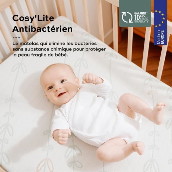 BABYMOOV Cosy'Lite antibakteriell madrass, eliminerar naturligt bakterier, 60x120 cm