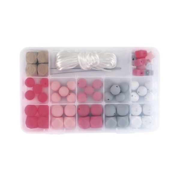 RAYHER 14860258 SILIKONEPERLER, ÆSKE MED 61 STK, AV. TRÆKKESNORE Rosa
