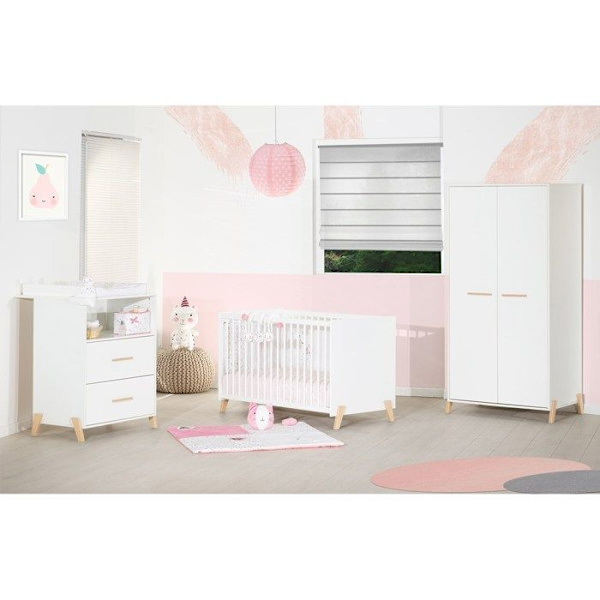 Joy Natural babygarderob - Vit - På ben av naturliga trä - 2 dörrar - Babypris VIT