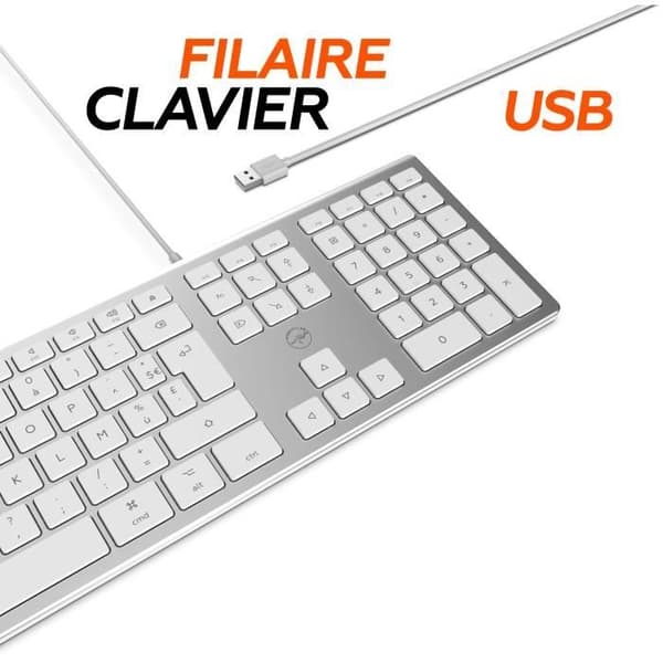MOBILITY LAB ML304304 - Wired Touch Design Keyboard med 2 USB til Mac - AZERTY - Hvid og sølv