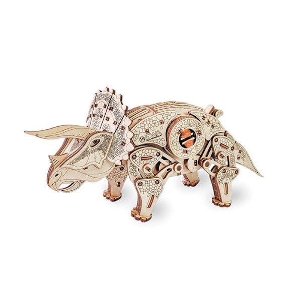 Byggespil - Triceratops - Mekanisk træpuslespil - Brun - Fra 14 år og opefter - Indendørs Beige