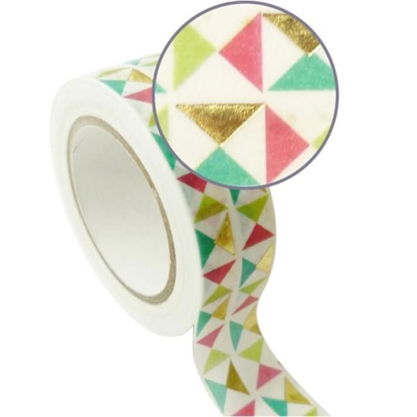 Kultaiset masking-teipit 1,5 cm x 10 m - Suuret moniväriset kolmiot gyllene