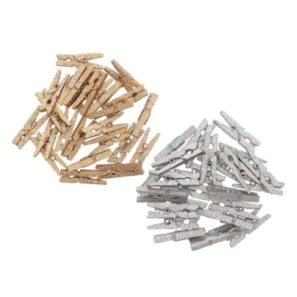 48 små glittriga träklämmor - guld-silver
