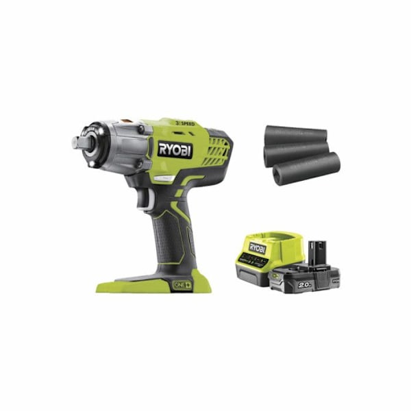 RYOBI - 18V ONE+ slagnøgle - 3 tilstande - 1/2" firkantet drev + 2 Ah batteri, taske og 1/4" adapter - R18IW3-120S Grönt & kol