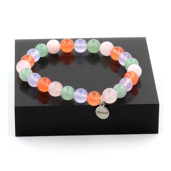 Sten og mineraler. Aventurine Beads Armbånd + Orange Kalcedon + Rosenkvarts + Lavet i Frankrig. Grön, Orange, Rosa, Lavendel