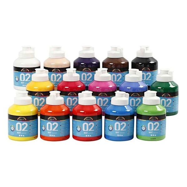 Akrylfärg - Ej specificerat - 32100 - 15 färger - 500 ml - Matt finish Flerfärgad