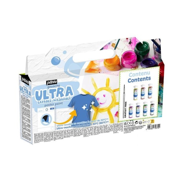 Ultratvättbart Gouache-set 7x60mL + borste Flerfärgad
