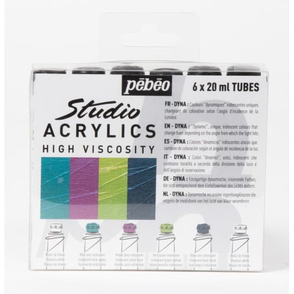 Akvarelmalingssæt - Dyna - 6 Tubes - 20 ml - Iriserende Farver - Satin Finish Dynamiske Iriserende Farver