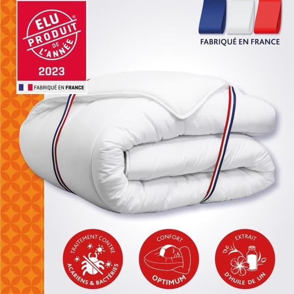 Couette Chaude 450gr/m² - DODO - CHAMPS DE LIN - 200 x 200 cm - Vit Vit