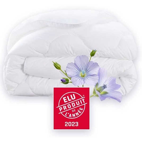 Dyne 200x200 cm DODO CHAMPS DE LIN - Varm - 450G/m² - Dyne til 1-2 personer - Blød og varm - Anti-mide Antibakteriel Vit