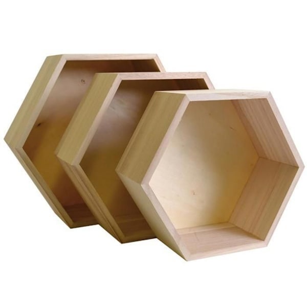 3 sekskantede træhylder Beige