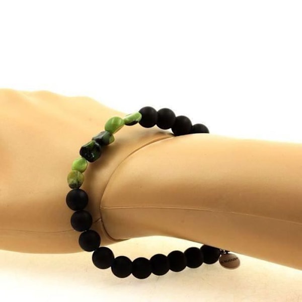 Sten og mineraler. Jade Nephrite Armbånd fra Xiuyan Kina + Mat Sort Onyx Beads 8 mm. Fremstillet i Frankrig.