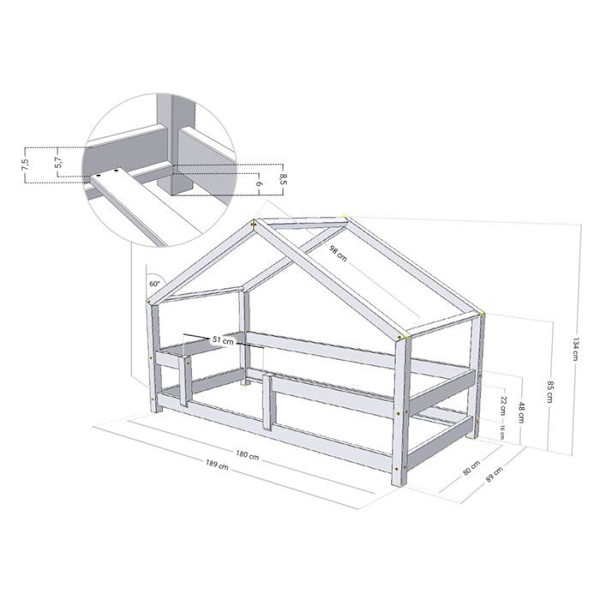 'Lit cabane enfant LUCKY 80 x 180 harmaa' Grå