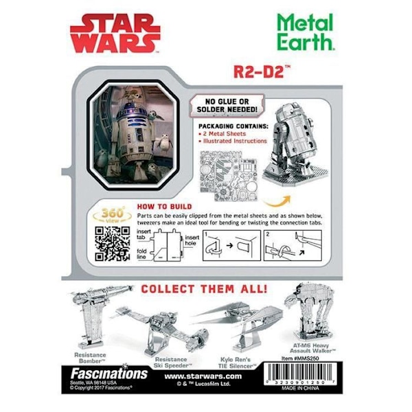3D metallimalli - Star Wars - R2-D2 - 1 kpl - Alkaen 5 vuotta - Aikuinen Grå