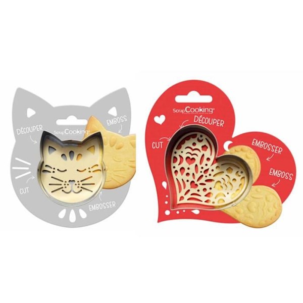 Sarja kohokuvioidulle keksille Cat + Heart Grå