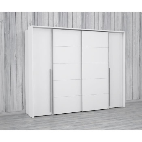 Garderobe - Mat hvid - 2 hængslede døre + 2 skydedøre - L 270,3 x D 61,2 x H 210 cm - NARAGO Matt vit