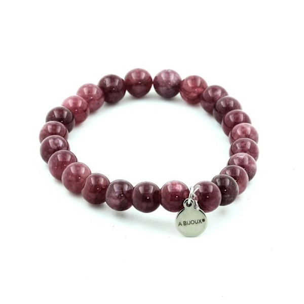 Kivet ja Mineraalit. 8 mm Lepidolite Beads -rannekoru. Tehty Ranskassa. Lila