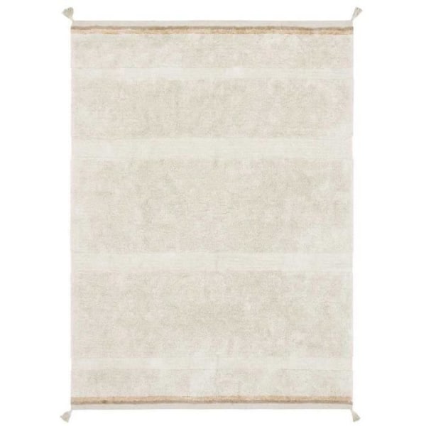 Texturerad beige bomullsmatta med pompom finish M - 140 x 200 cm