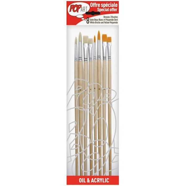 Børster - PEBEO - Pose med 8 - Guld polyamid - Hvid børstehår - Anodiseret aluminium ferrule Beige