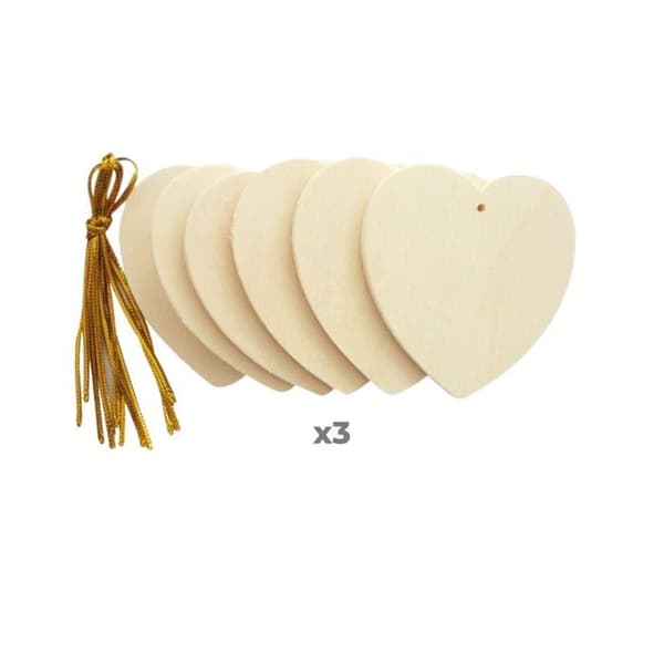 24 puun sydäntä roikkumaan 6 cm beige