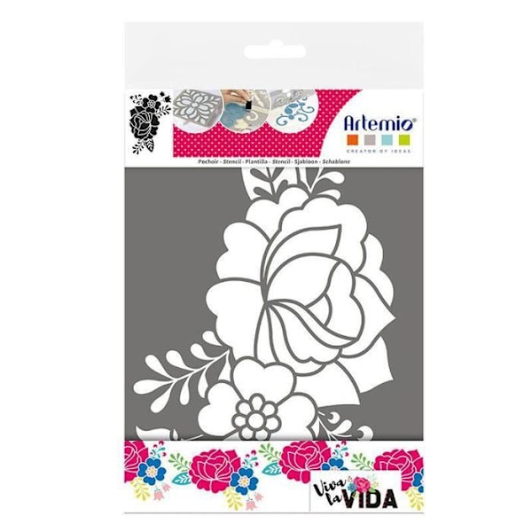Stencil - ARTEMIO - 'Viva la vida - blomst' - A4-format - Til dekoration og kreative hobbyer Transparent