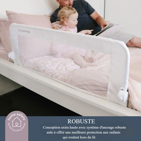Dreambaby Maggie sängyn kaide - sisäänrakennetut ja tasaiset sängyt - Leveys 110 cm ja korkeus 50 cm Vit