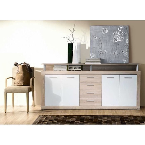 CAVA Modern låg skänk med ek och vit dekor - L 197 cm Ek och vit dekor