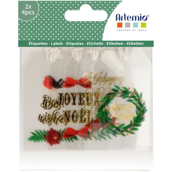 Presentetiketter - ARTEMIO - God Jul - transparenta - 8-pack - 4,5 x 7,5 cm Vit