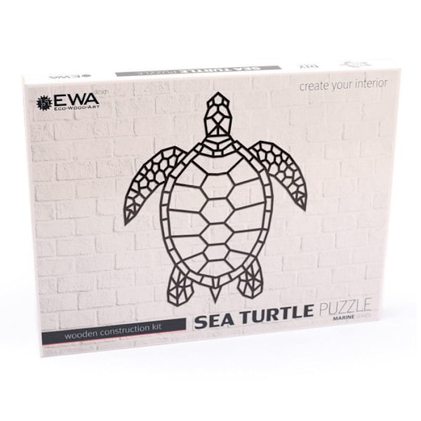 Puzzle Vægmaleri i Træ - Skildpadde 84 Cm Svart