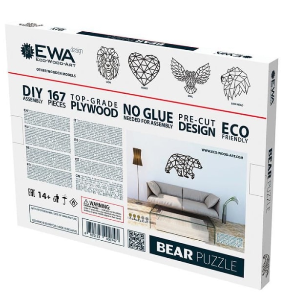 Pusselvägg i trä - EWA ECO-WOOD-ART - Björn - 76 cm - Polygonal - Nutida