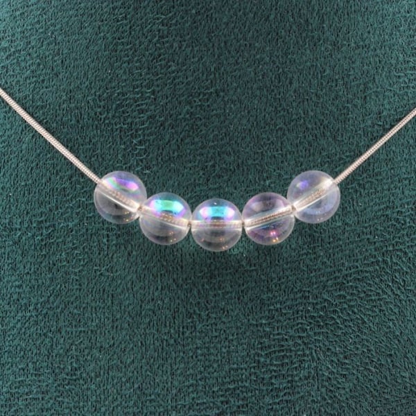 Collier - ABIJOUX - 5 perler Quartz Titan 8 mm - Rustfrit stål - Tilpasselig størrelse - Unisex