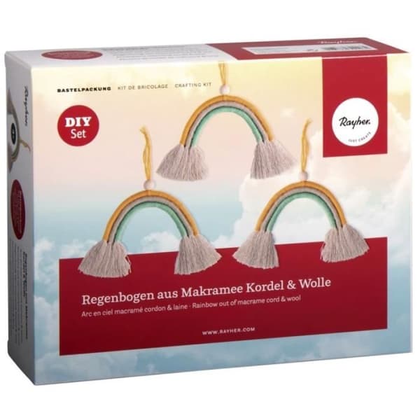 DIY-macramé-kit - RAYHER - Regnbåge - 13 x 13 cm - 3 stycken - Inredning dekoration