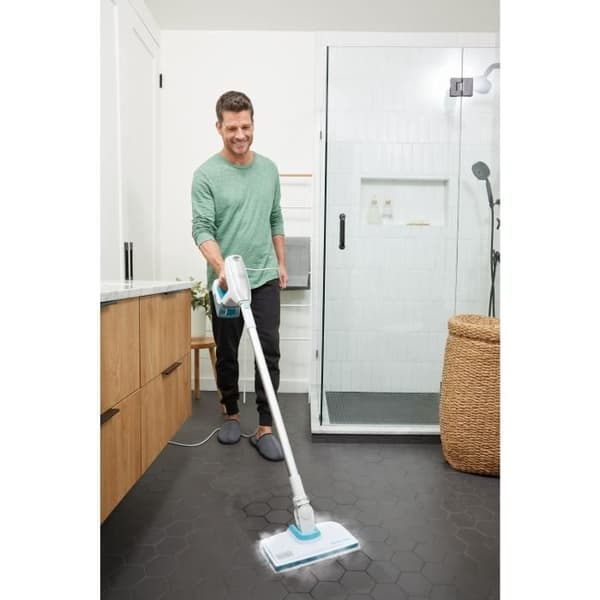 Multifunktions dampmoppe - BLACK & DECKER - BHSM15FX08-QS - 1500 W - 8 tilbehør - Hvid / Grå / Blå Vit, blå, grå
