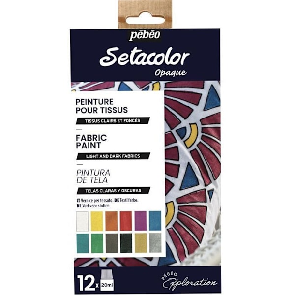 Kangasmaali - Pébéo - Setacolor Aloitussetti - Opak Matt - 12 Pulloa 20 ml - Modernit Värit Flerfärgad