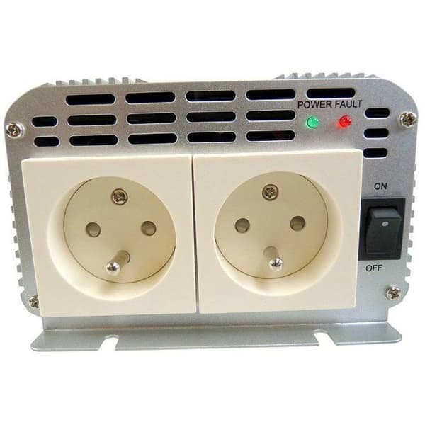 Spændingsomformer - HTC TECHNIC - 24V/220 V - Effekt 1000 W - Med 2 stikkontakter Grå