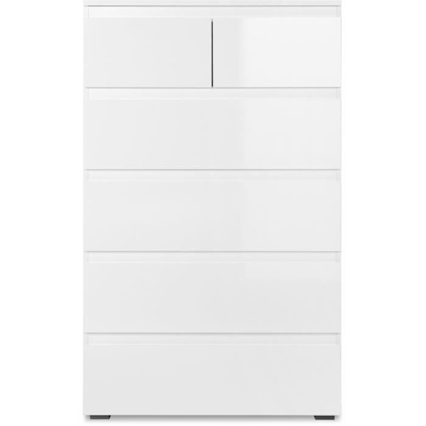 CAPETOWN byrå - Blank vit dekor - 6 lådor - L80 x H131,5 x D40 cm lysande vit