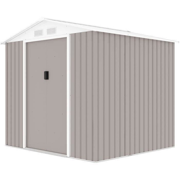 Metal havestue 4,07 m² - 213 x 191 x 195 cm - MARS - Inkluderet forankringskit, 2 skydedøre - Taupe Mol