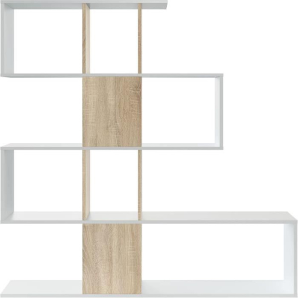 ZIGZAG Bokhylla - Ek och vit - 4 nivåer - Melamin - 145 x 145 x 28 cm ek och vit
