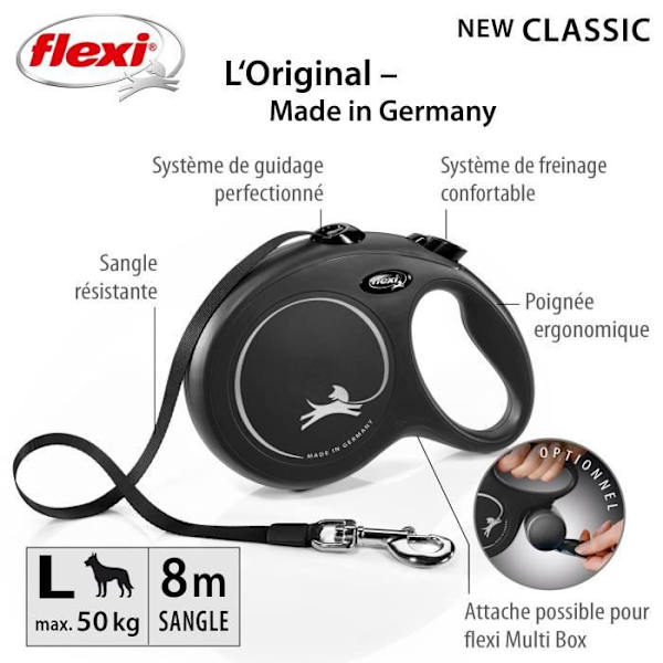 Koppel New Classic L Tape 8 m svart Flexi CL30T8-251-S-20 Svart