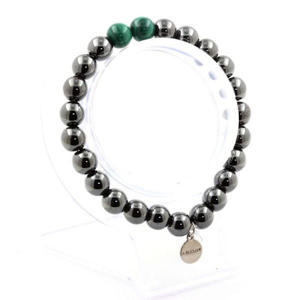 Stenar och mineraler. Kongo Malakit + Hematit Beads Armband 8 mm. Tillverkad i Frankrike. Grön