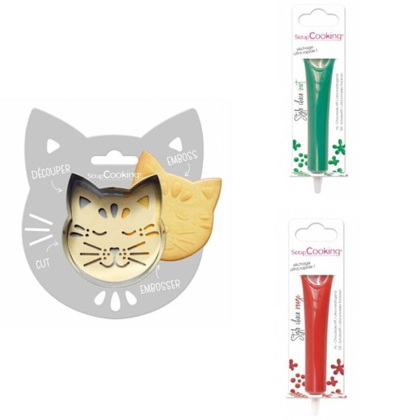 Kattpräglat kakkit + 2 gröna och röda chokladpennor Grå