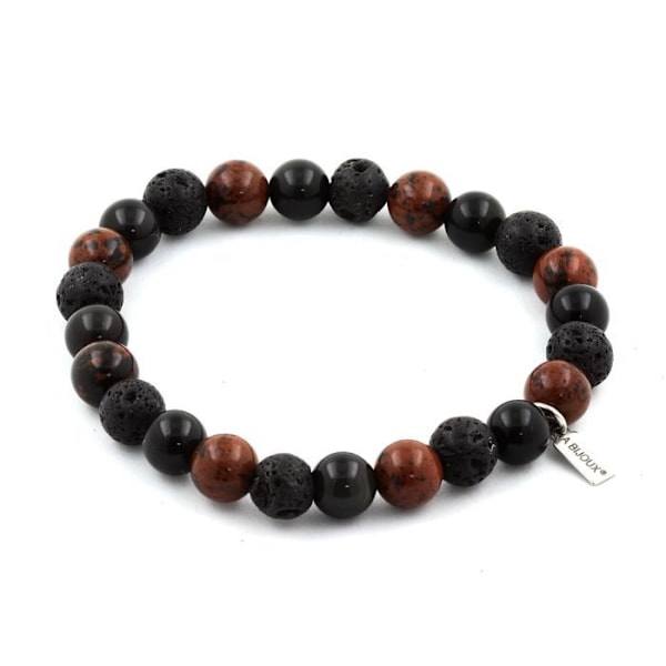 Sten og mineraler. Mahogni Obsidian Beads Armbånd + Sort Obsidian + Lava 8 mm. Fremstillet i Frankrig. Svart