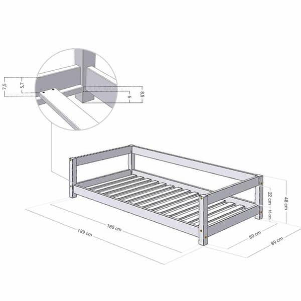 Lit Montessori barn STUDIE 80 x 180 hvid Vit