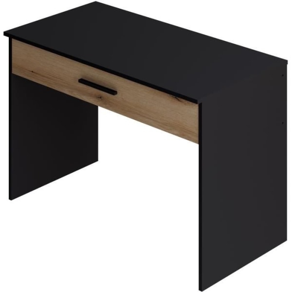 Stort lådskrivbord - Svart och ek dekor - L 110 x D 56 x H 81,5 cm