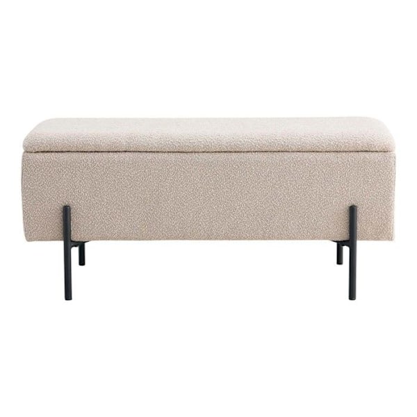 Bænk i beige loopet polyester med opbevaring og sorte ben 95 x 36,5 x 46 cm Beige