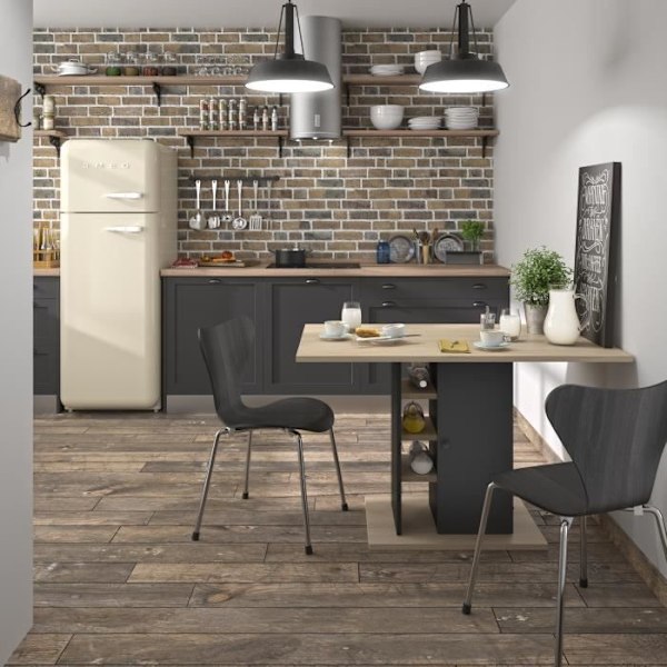 Rektangulært spisebord med 1 dør opbevaring - Eg og sort indretning - OXFORD - L 120 x D 80 x H 75 cm Svart